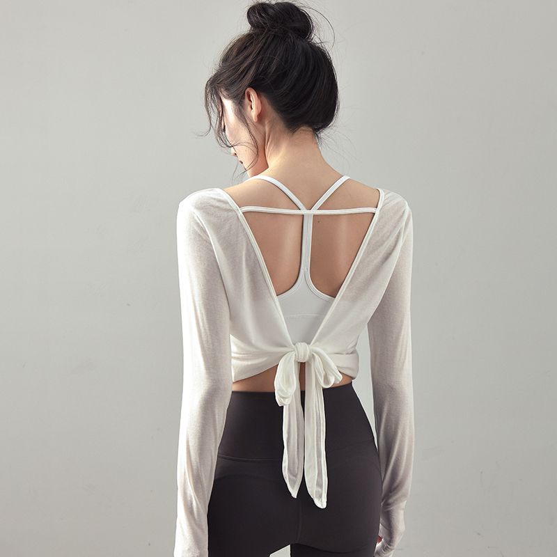 Yoga Wear Long-Sleeved Tops for Women with Back Straps, Sports Training Cover-Ups, Foreign Trade, Cross-Border, Southeast Asia, European and American Style Yoga Wear Long-Sleeved Tops for Women with Back Straps, Sports Training Cover-Ups, Foreign Trade, Cross-Border, Southeast Asia, European and American Style