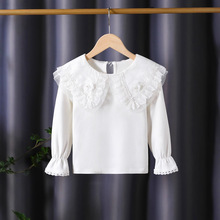 高档童装女童春秋款长袖纯棉上衣儿童翻领白色时尚小女孩内搭t恤7