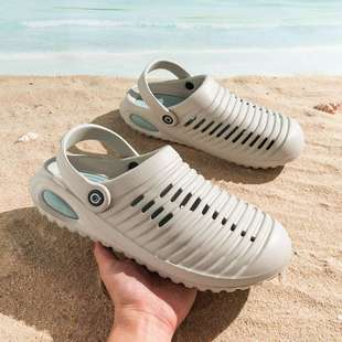 2025 New Summer Men's Trendy Outdoor Wear Non-Slip Soft Bottom Anti-Odor Baotou Hole Sandals Men's Beach Sandals
