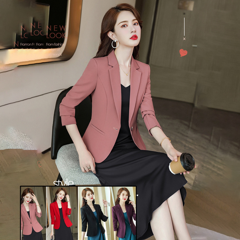 Top Autumn Long-sleeved Short Purple Suit Jacket Women's Korean-style Casual Slim-fit Tight Waist Spring and Autumn Black Small Suit
