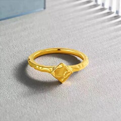 Overseas Sand Golden Ice Block Irregular Ring for Women, Brass Plated Gold, Elegant and Fashionable, Influencer Style Open Finger Ring