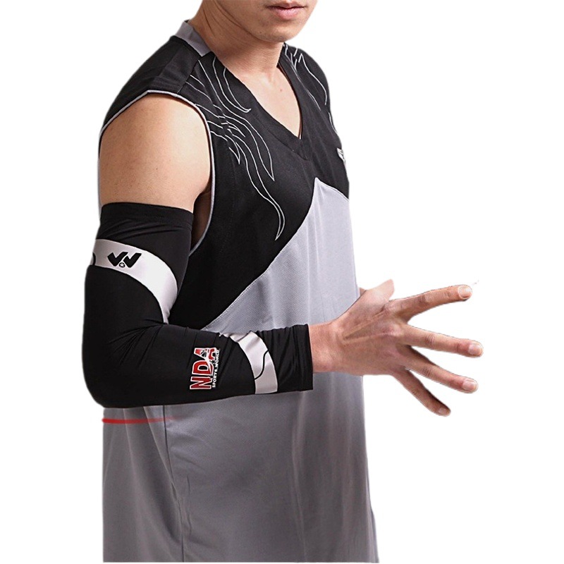 Delgado alargado protector de codo deportivo para hombres presurizado antideslizante de cuatro lados elástico que absorbe el sudor manga fitness corriendo guardia de brazo de baloncesto