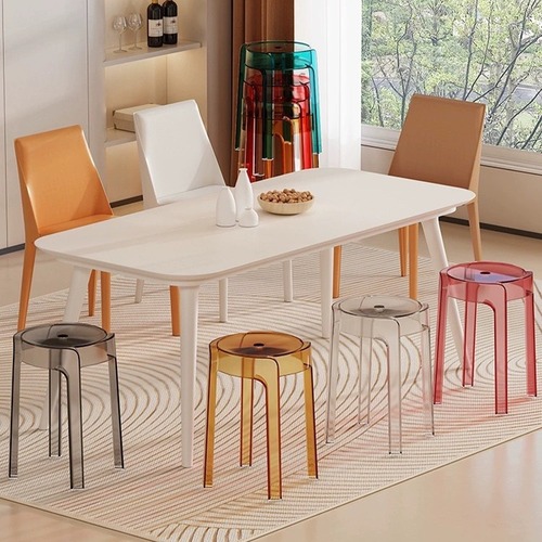 塑料凳子家用加厚可叠放亚克力透明凳子简约餐厅备用椅子风车圆凳