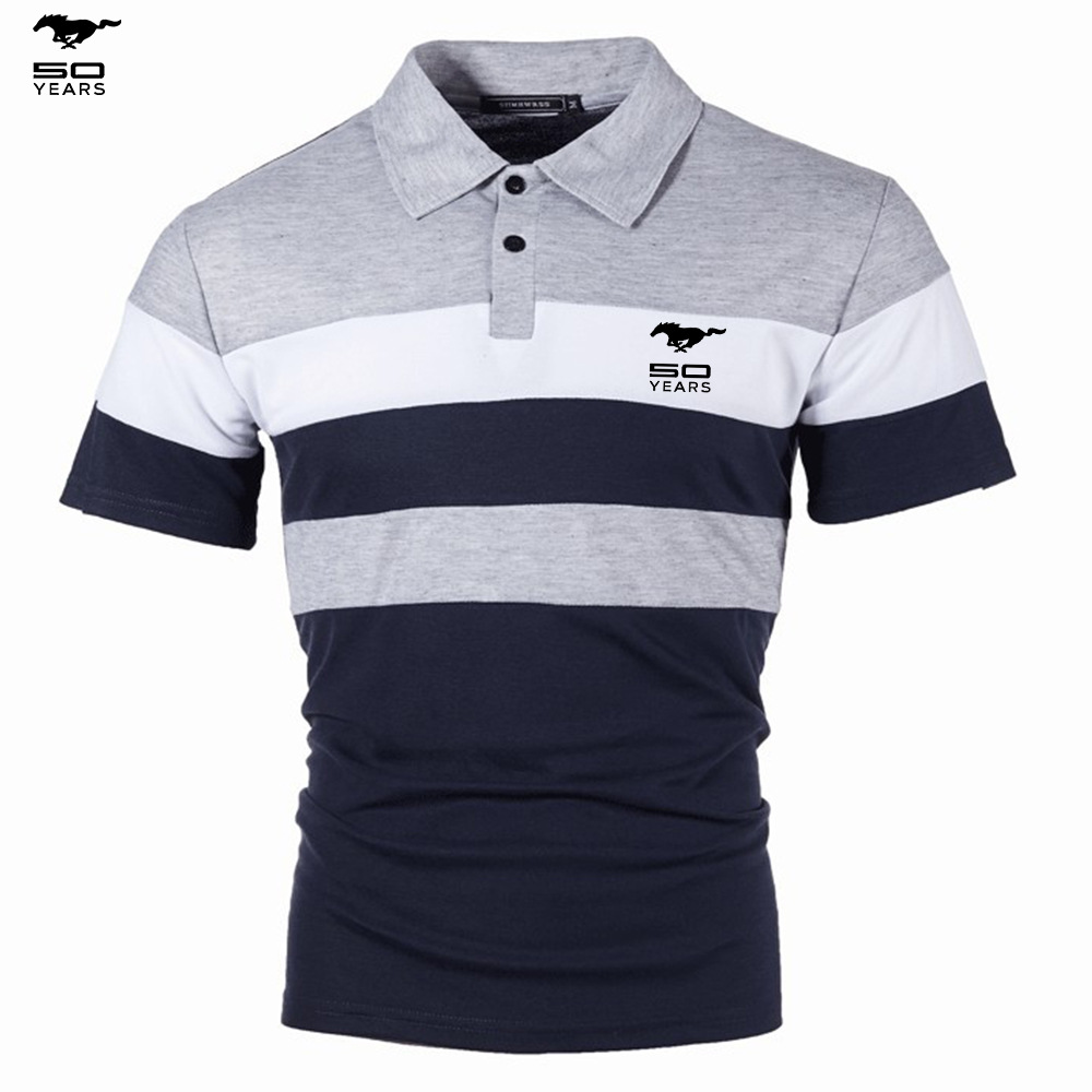 Camicia POLO da uomo con maniche sul petto a tre strisce, colore abbinato alla moda con maniche corte con risvolto da uomo_voghion.com