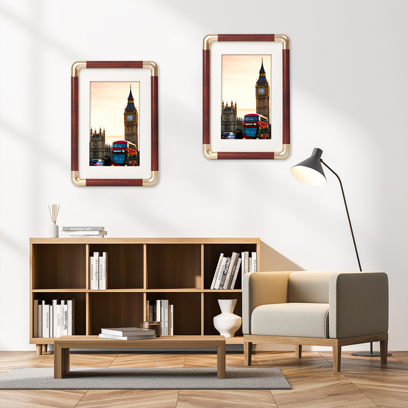 Family Portrait Photo Printing with Photo Frame, Table Setting, Wall Hanging, Framed, Washed, New Chinese Style Wedding Photo Frame with Copper Corners