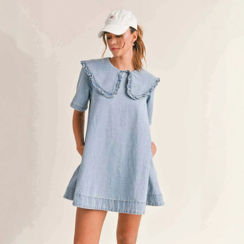 Jrf Amazon European and American Independent Site Denim Dress for Women 2026 European and American Style Loose Ruffle Dress