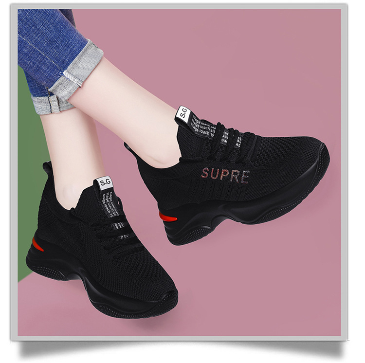 Giày sneaker nữ đế dày tăng chiều cao thoáng khí 2025 — LJ 9113 màu đỏ, LJ 9125 đen trắng thoáng mát phong cách mùa hè, LJ 8117 màu đen, JST 10115 đen đỏ chi tiết 13