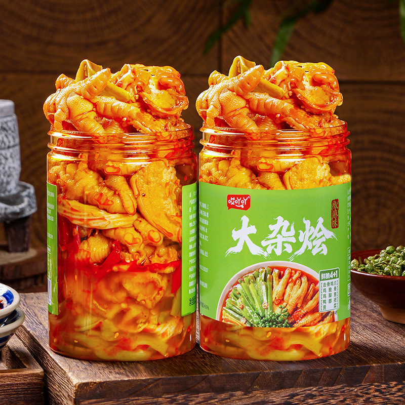 Spicy and Crispy Mixed Snack 500g Boneless Chicken Feet with Crispy Vegetables, Popular Snack for Leisure and Cravings