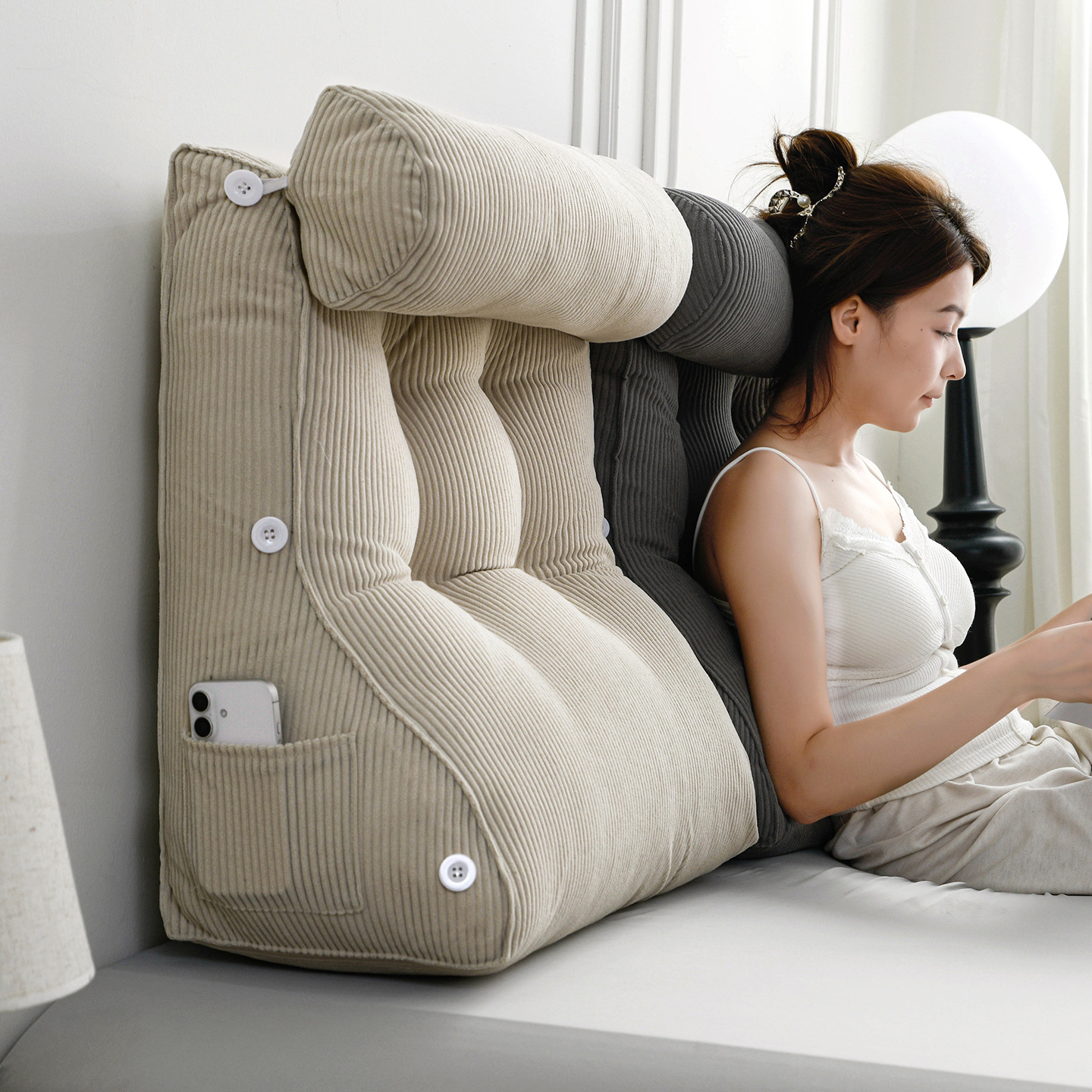 Waist Support Bedside Cushion Reading Pillow Semi-Reclining Artifact Bed Neck Support Large Backrest Pregnant Women Soft Bag Playing with Mobile Phone