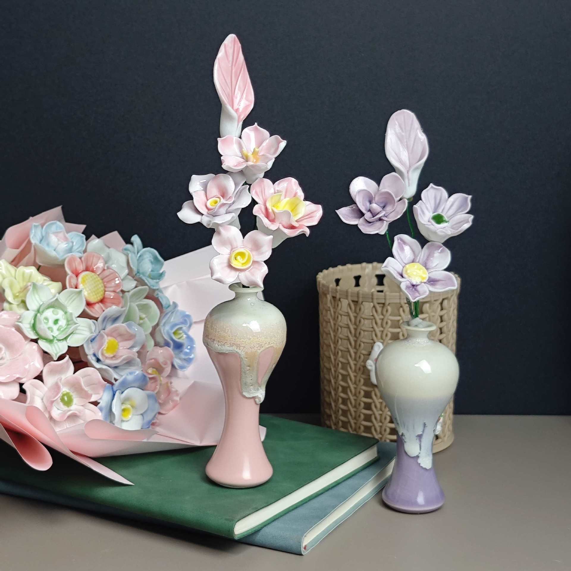Ceramic Bouquet Ornaments, Imperial Concubine Bottles, Handmade Flowers, Holiday Super Surprise Creative Gifts for Home and Office