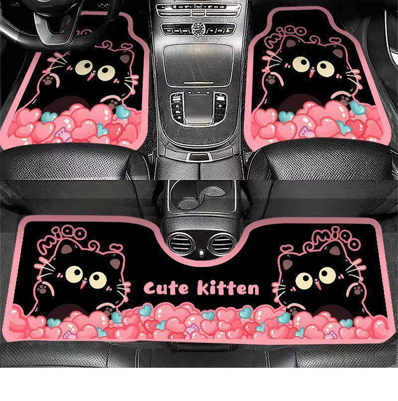Cartoon Black Cat Cute Silk Loop Car Floor Mats Dust-Removing Universal Car Protection Mat Rear Seat Integrated Mat
