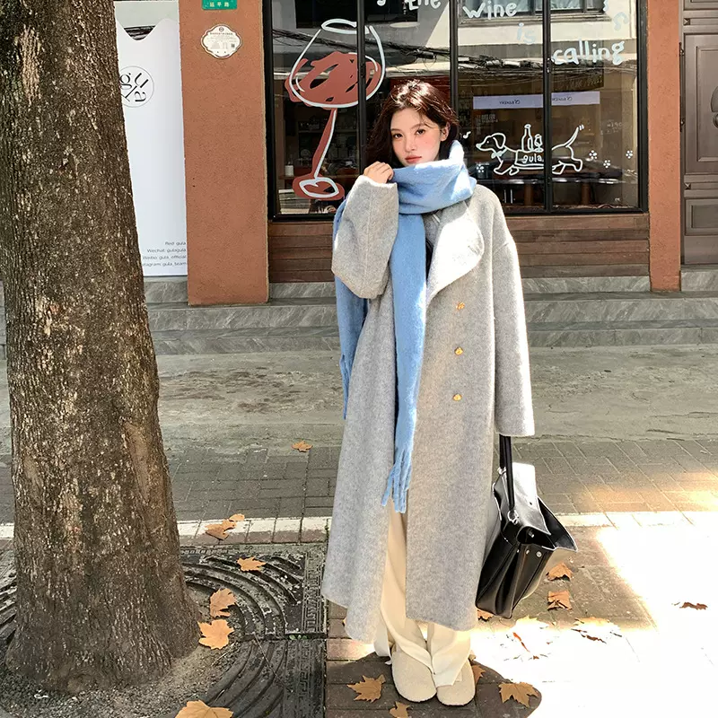 小个子羊毛大衣 女2025秋冬新款高级感中长款呢子灰色羊绒呢外套