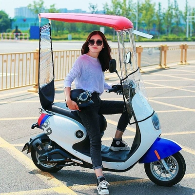 7-shaped electric vehicle canopy, Elektromobil üçün ön şüşə çətiri (günlük) - reddouble-extended-length-the-car-has-a-rearview-mirror
