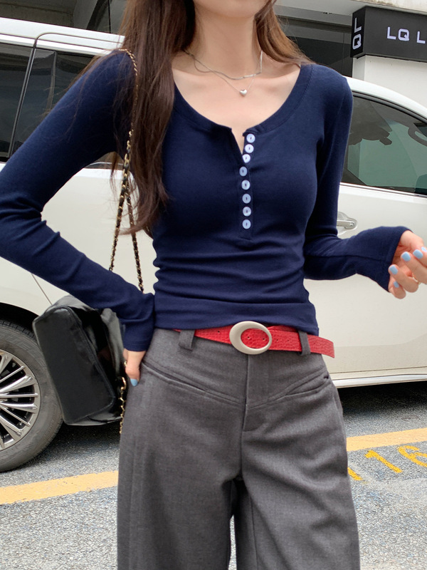 早秋打底衫女内搭2025新款外穿螺纹修身显瘦白色长袖t恤辣妹上衣|undefined