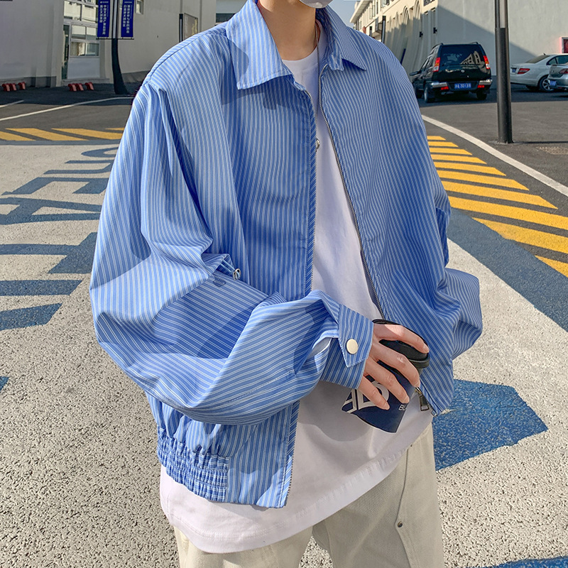 Japanese Style Trendy Brand Striped Coat Men's American Style Street Niche Bf High Street oversize Loose Jacket Top