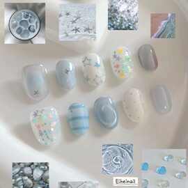 夏日海边奶蓝五角星穿戴甲清透渐变显白美假指甲贴片跨境工厂直批