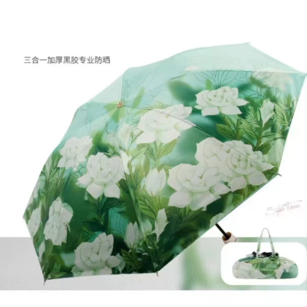 Manual double-layer eight-bone vinyl umbrella (for handbag) - Gardenia