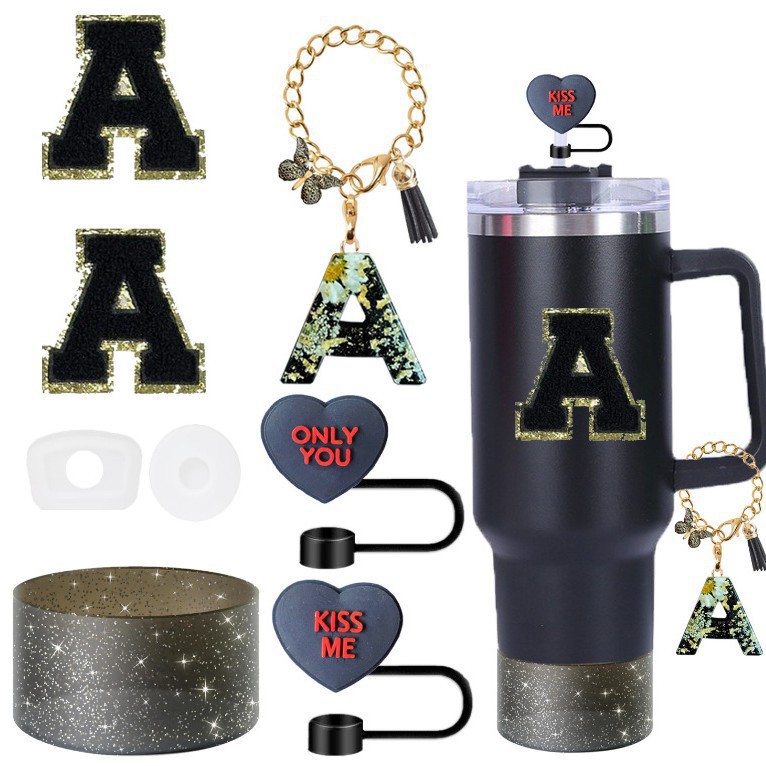 7pcs taza Stanley cuerda de mano colgante de silicona flor tapa de pajita bola de felpa colgante de copa cadena de taza de color