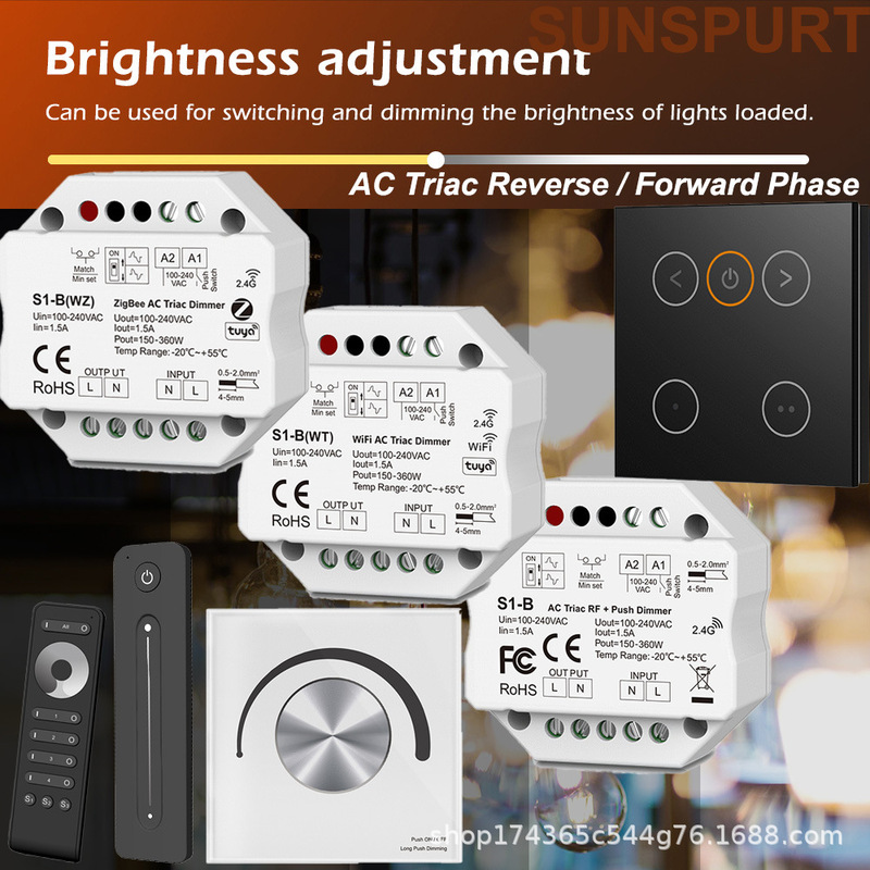 Led Smart Single-Color Push Thyristor Controller Wireless Rf/Wifi/Zigebee Dimmer 100-240V