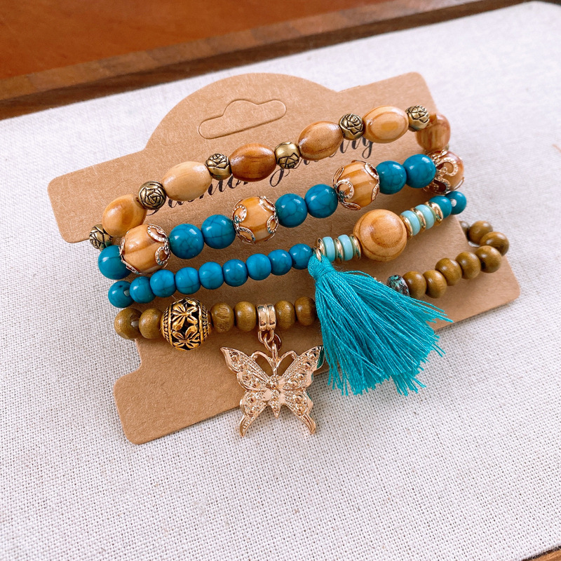 Retro Ethnic Style Geometric Alloy Wood Glass Beaded Women's Bracelets 1 Set display picture 4