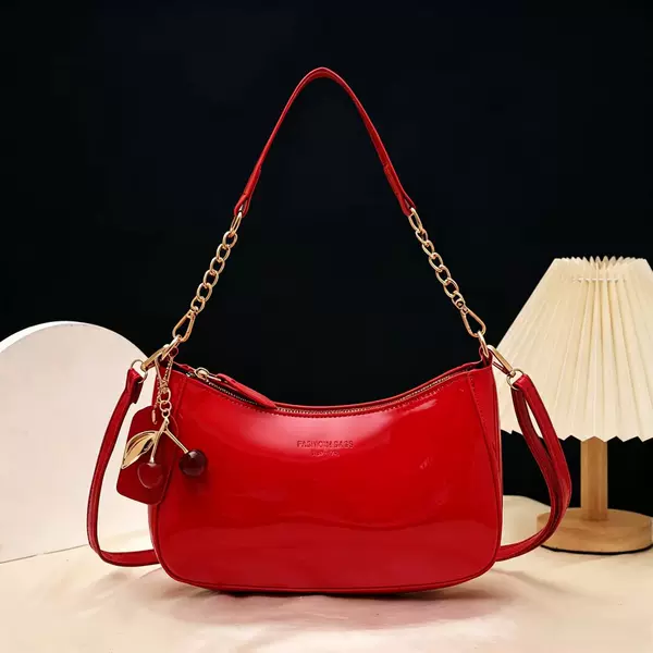 Elegant and Sophisticated Women's Versatile Handbag with Chain, Metal Cherry Charm, Crossbody Shoulder Bag, Phone Bag