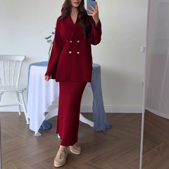 2025欧米のアマゾンの婦人服のクロスボーダーの外国貿易の新型のフランスの気質の純色の通勤ボタンのカーディガンのスーツのスカート