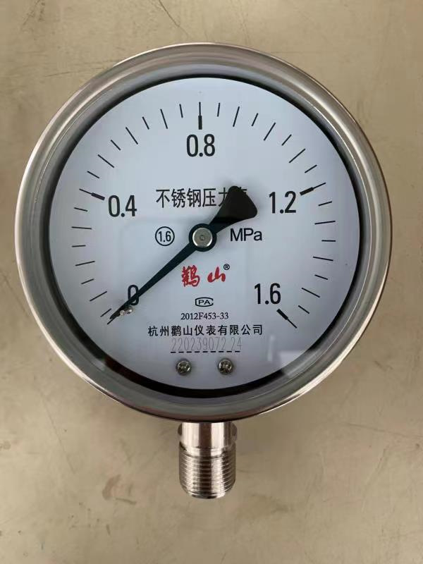 鹤山不锈钢压力表 Y100BF全不锈钢304材质螺纹20*1.5MM储气压力表