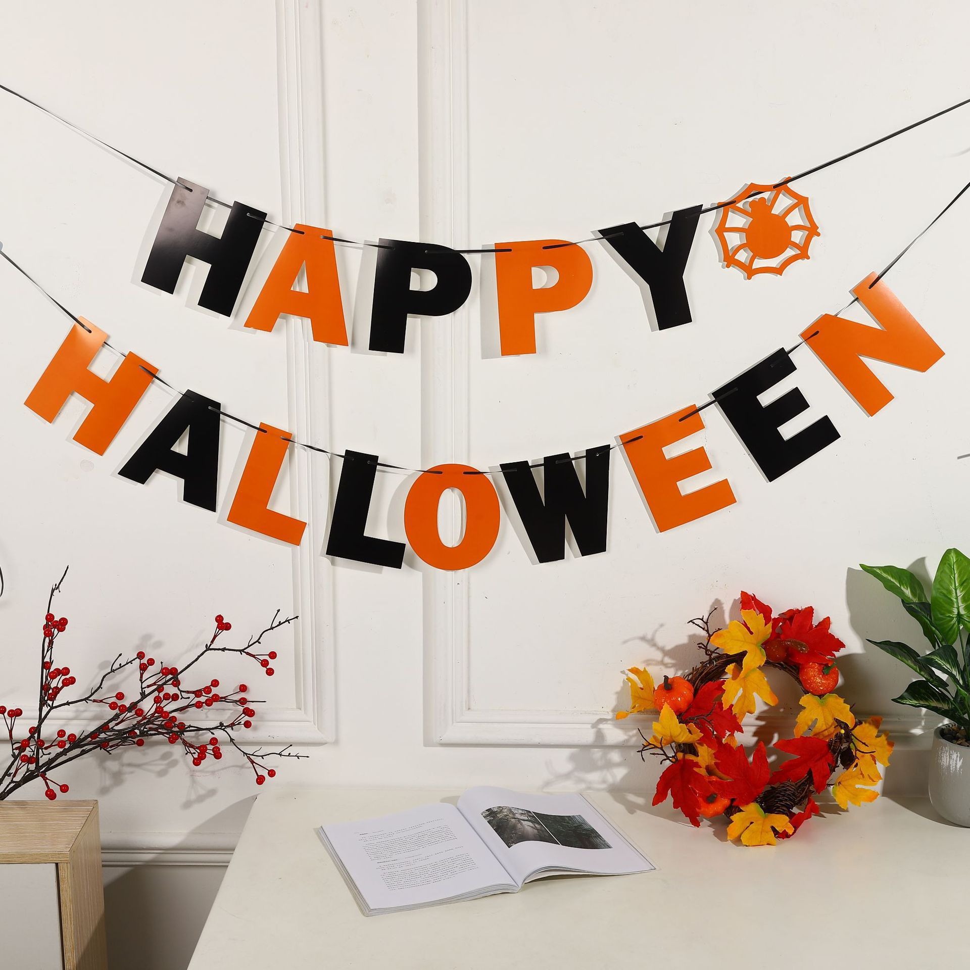 Toalla de mesa de Halloween telaraña toalla de chimenea de encaje telaraña bat tabla bandera de pantalla de lámpara de decoración de Halloween