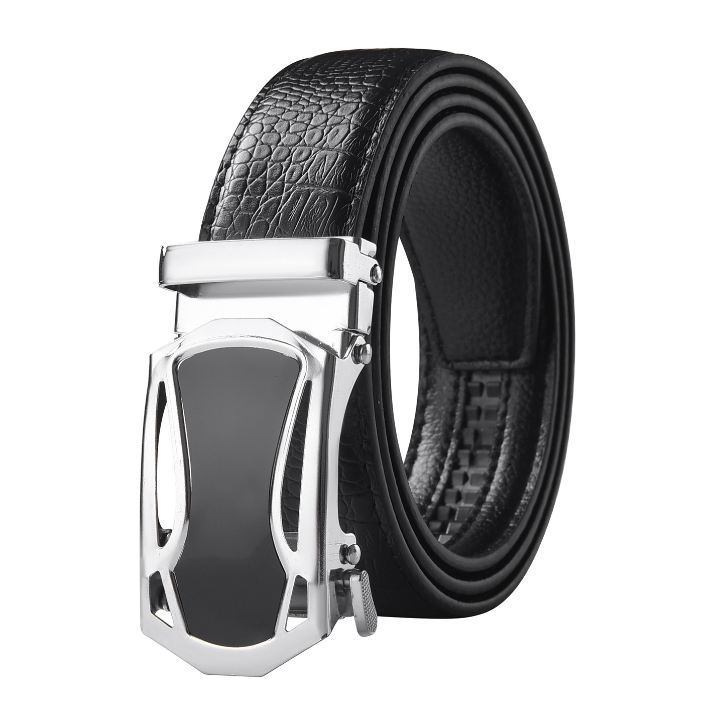 Cinturón negro de espejo plateado