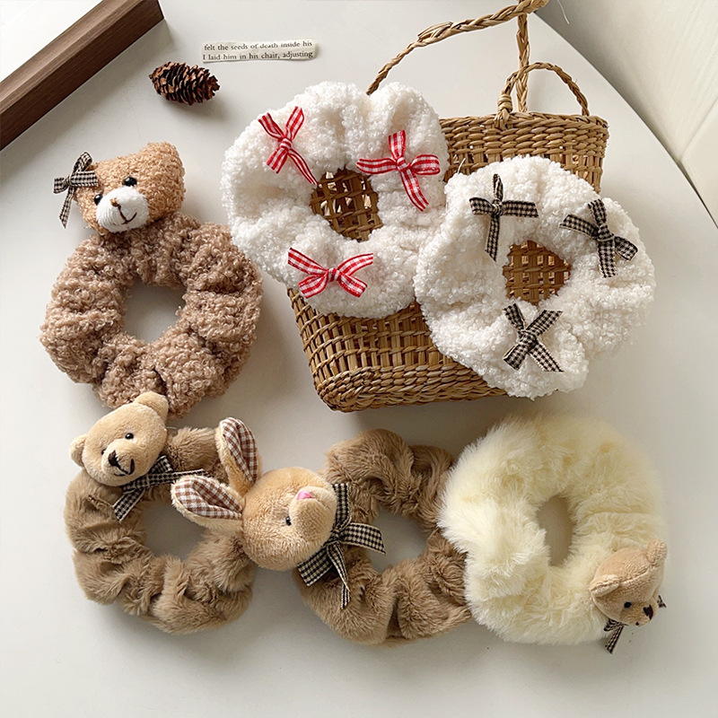 30g Weight Hair Tie Hair Accessories Type 1 Piece Quantity Holiday, Daily Occasion Plush Material Rabbit, Animal, Cartoon, Bear, Knot, Butterfly, Bow Knot Pattern Women's Gender Cute Style Cute Women's Rabbit Animal Cartoon Plush Hair Tie 无
