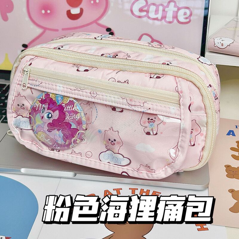 ガーリーピンクのカピバラ！ Capibala 鉛筆バッグ 大容量 女の子 高価値文具箱 ニッチなスタイル|undefined