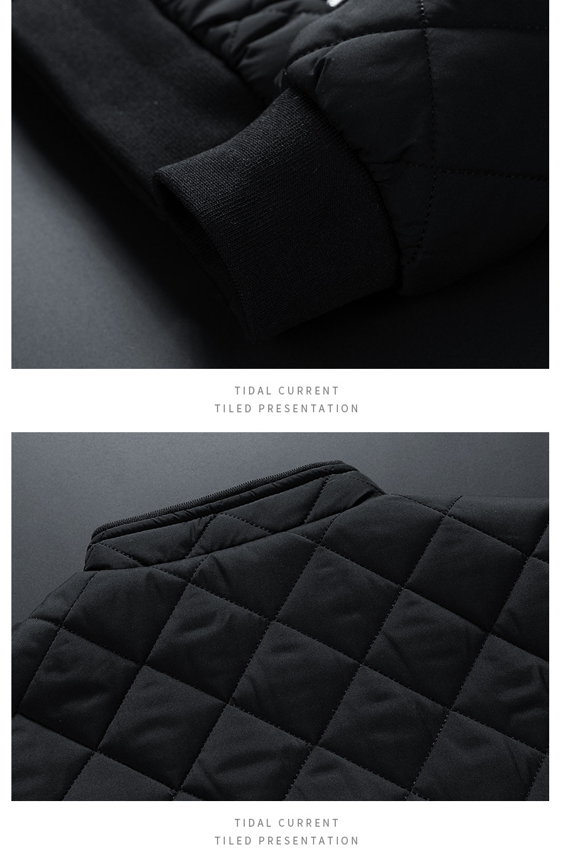 2023 Winter New Solid Color Thick Men's Diamond Grid Stand up Collar Cotton Jacket_voghion.com