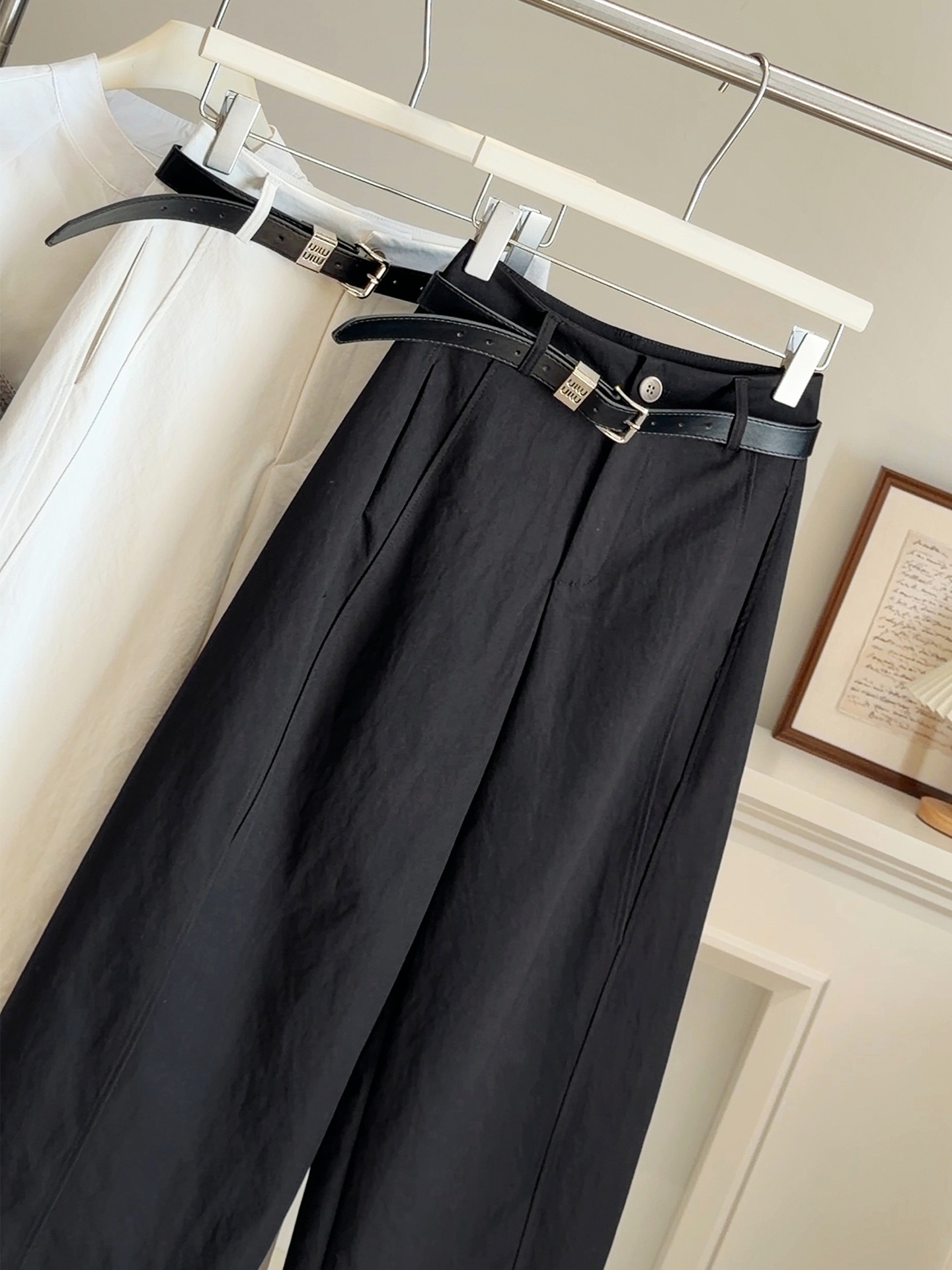 Quần culottes nữ ống rộng cạp cao dáng suông — màu đen chi tiết 7