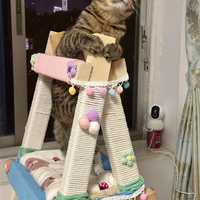 diy 猫クライミングフレーム センテナリウムロープ 猫スクラッチポスト グリーン ナチュラル麻ロープ 自家製手作りはしご 改造材料 麻ロープ|undefined