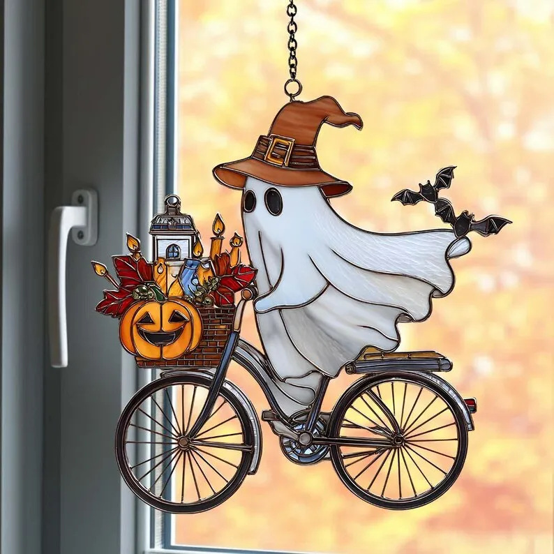 Transfronterizos personalizados Halloween calabaza fantasma ciclismo acrílico 2D colgante de decoración plana