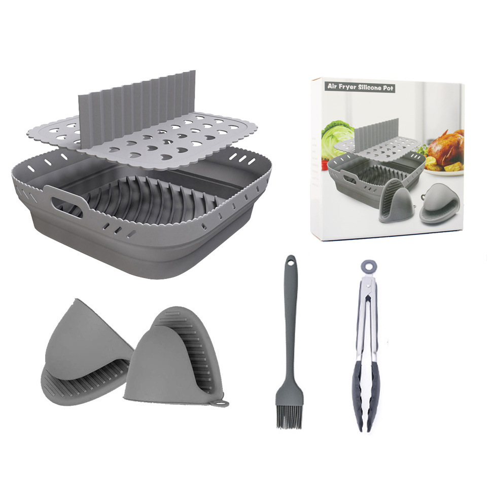 Freshly baked air fryer square baking tray set 8.5 inches in color box black, gray, red manufacturer