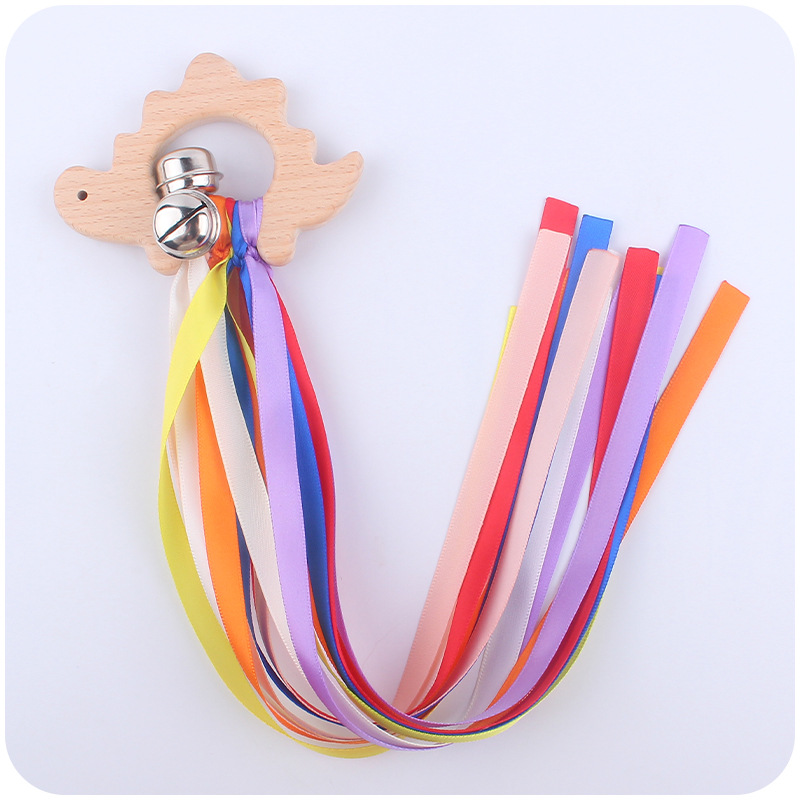 Suministros para bebés de dibujos animados animal anillo de madera mordedor bebé creativo sacudiendo Bell cinta calmante sonajero juguete