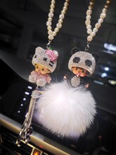 蒙奇奇车挂件水晶镶钻可爱娃娃汽车后视镜挂饰女生车内装饰高级感