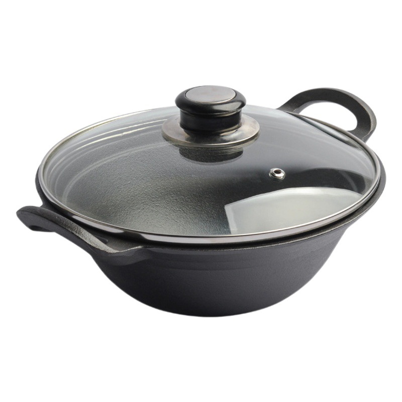 Pequeña felicidad 22cm olla de sopa de hierro fundido olla antiadherente no recubierta olla de sopa doméstica multifuncional engrosada binaural pequeño WOK