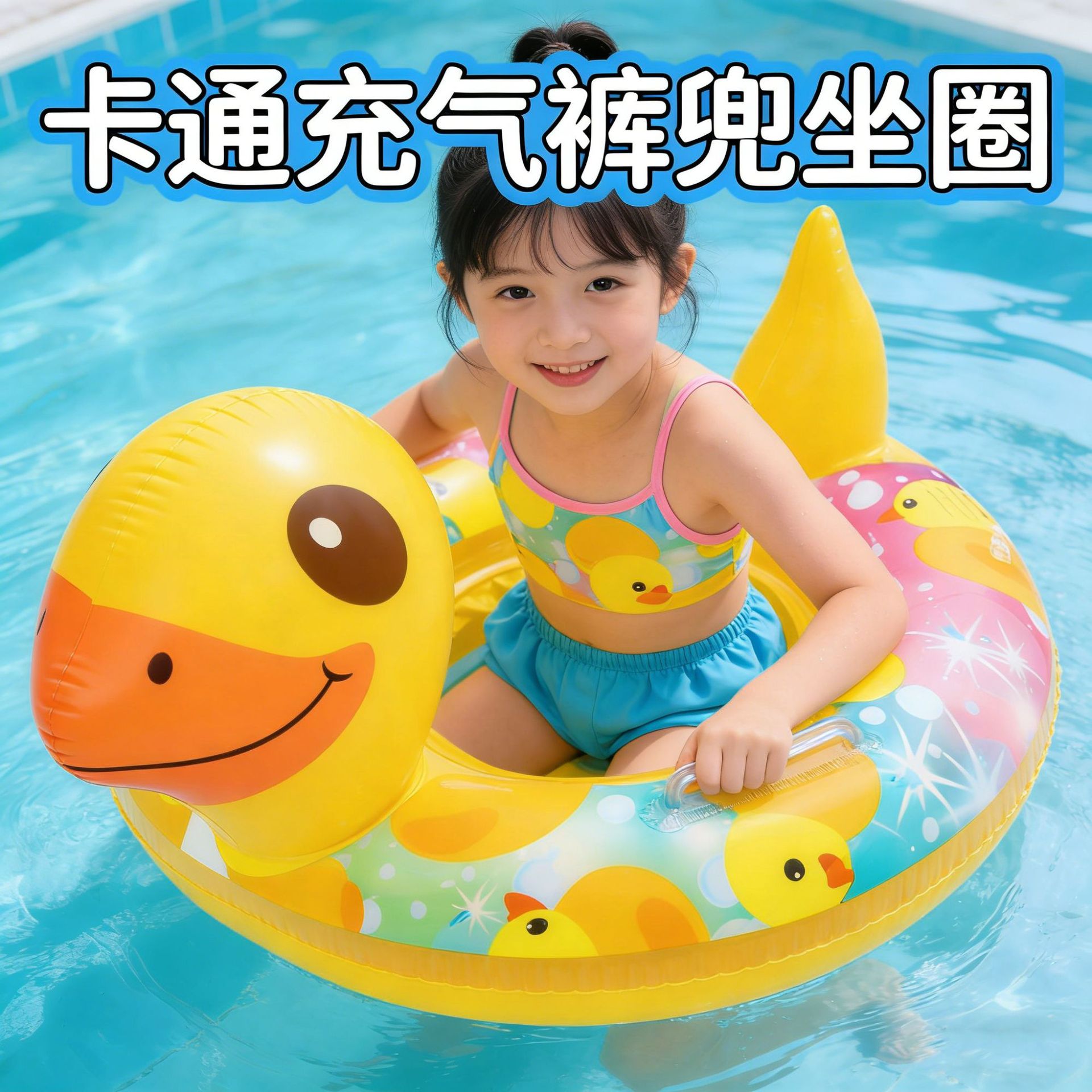 Internet-Famous Cartoon Swim Ring for Babies, Anti-Rollover, Anti-Drift, with Pants Pocket, Children's Water Park Play Ring