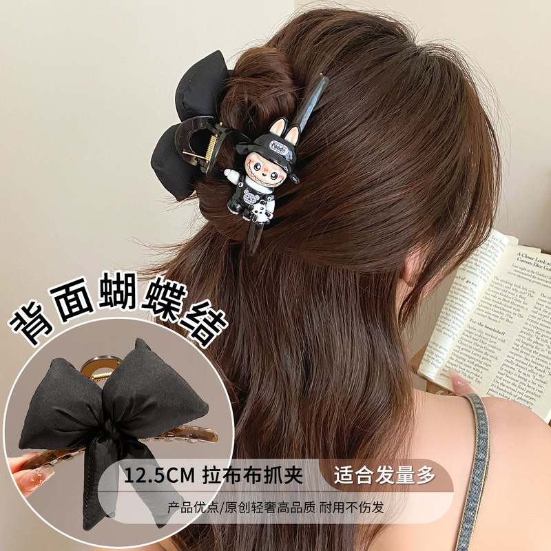 漫画ラブブ風ツイストヘアクリップ、2025年新作ヘアピン、女性用後頭部ヘアゴム、リボン付き|undefined
