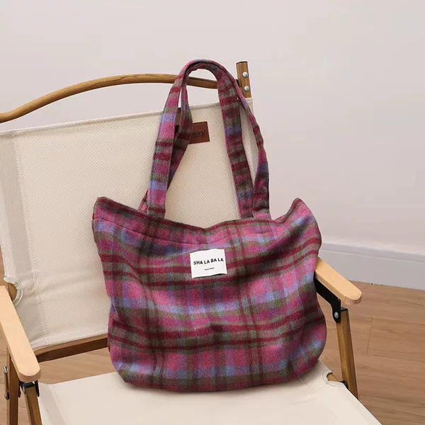South Korea Dongdaemun New Autumn and Winter Shoulder Bag Women's Woolen Fashionable Casual Plaid Student Leopard Print Large Bag Hand Bag