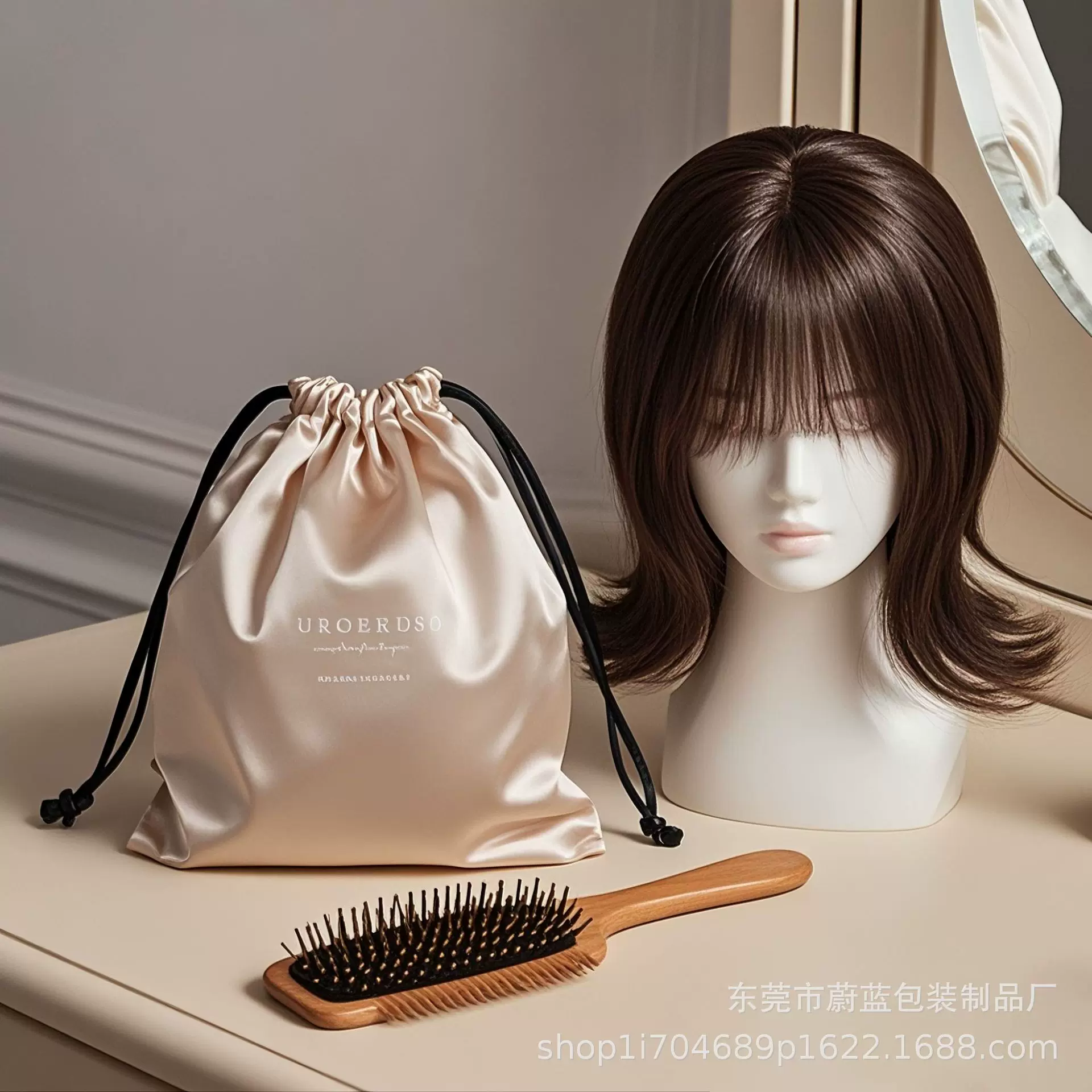 色丁布袋光滑束口袋仿真丝绸缎袋印logo 假发木梳收纳抽绳小布袋