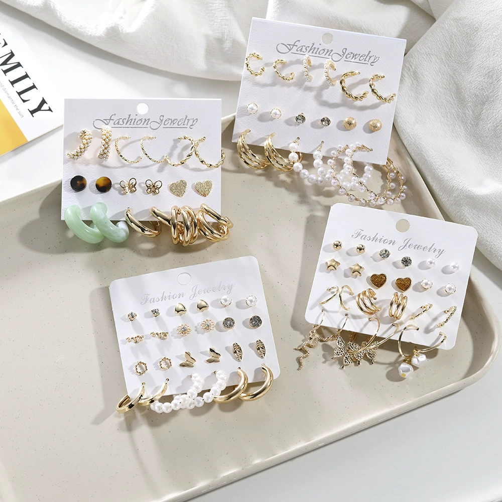 (跨境贸易), универсальные маленькие design серьги комплект простой и элегантный дизайн, тренд сезона