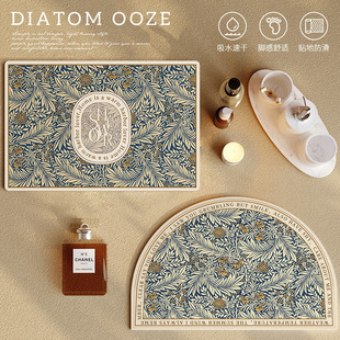 American retro plant flower diatom mud floor mat bathroom non-slip easy-drying floor mat Bathroom Kitchen absorbent door mat