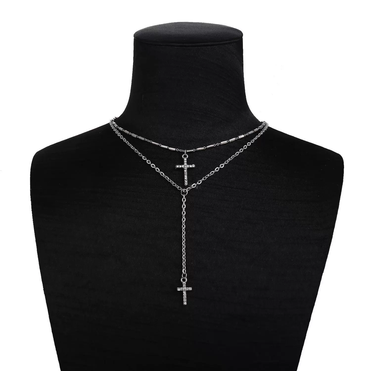 Accessories Multi-layer double cross choker sweater chain chain