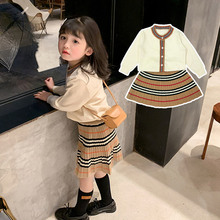 女童毛衣针织套装新款韩版学院风套装裙开衫儿童短裙两件套