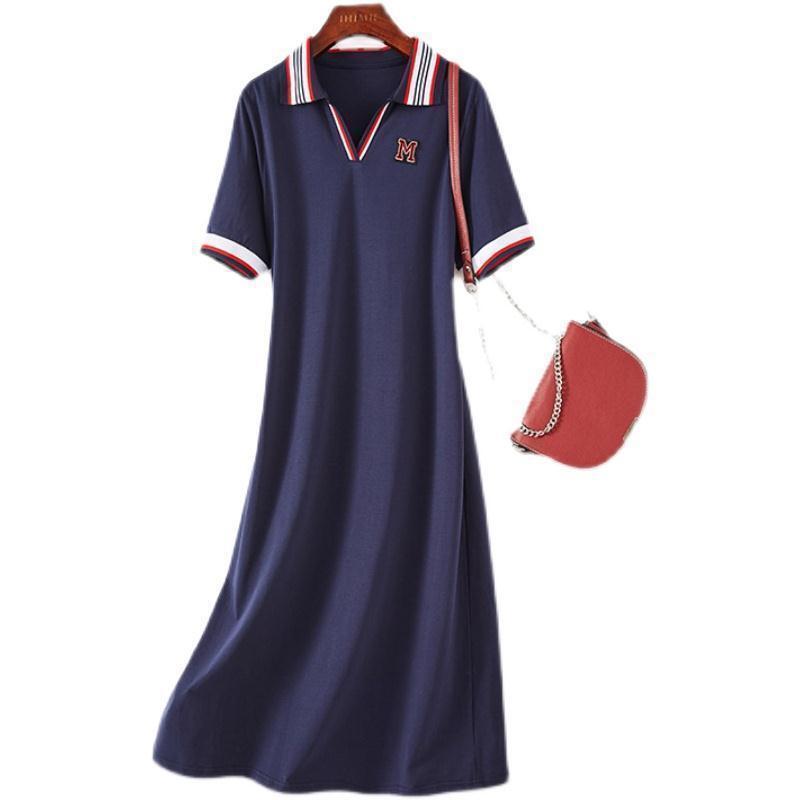 Elegant Casual All-match Sports Dress Women's 2023 Summer New polo Collar Color Contrast Slim-fit Slim-fit Long Dress for Women
