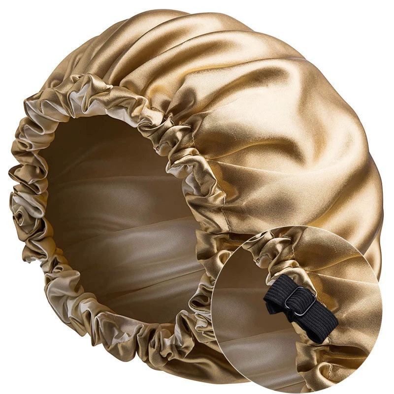 Double‑sided satin nightcap, adjustable women's pullover beanie, enlarged head circumference, silky lining
