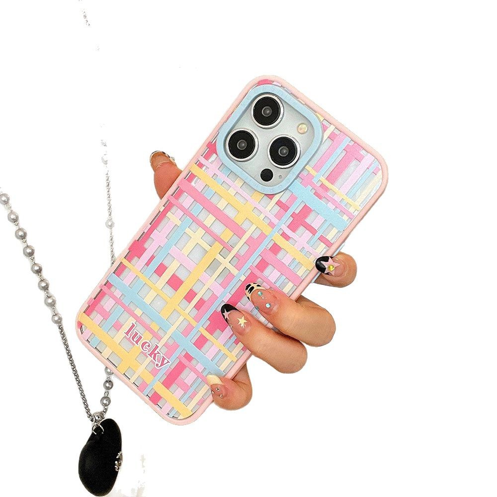 Nuovo telefono creativo in acrilico a contrasto di colore a quadri TechGlobe adatto per custodia protettiva rosa 16promax 15_voghion.com